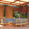 vidaXL 10 Piece Garden Lounge Set with Grey Cushions Solid Pinewood
