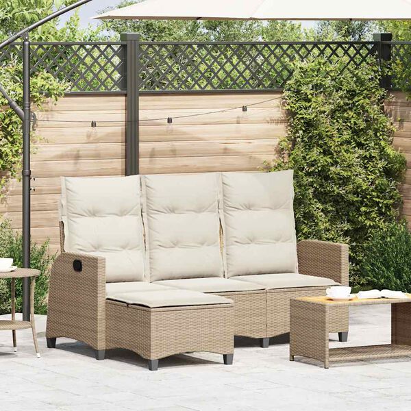 vidaXL Reclining Garden Sofa with Cushions L-shaped Beige Poly Rattan