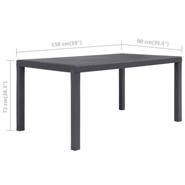 vidaXL Garden Table Brown 150x90x72 cm Plastic Rattan Look