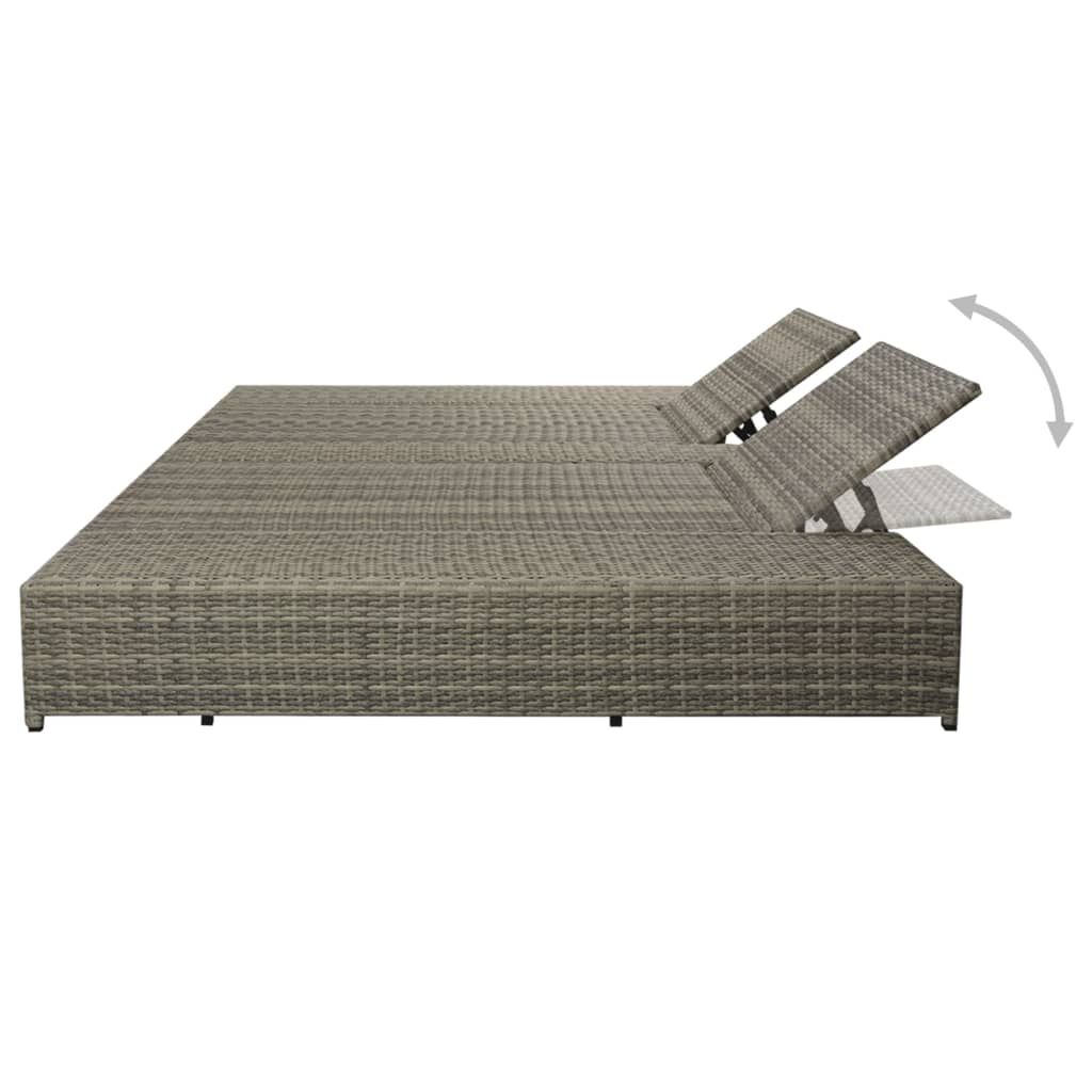 vidaXL Double Sun Lounger with Cushion Poly Rattan Grey