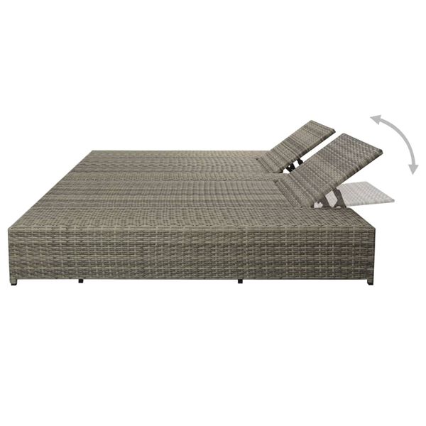vidaXL Double Sun Lounger with Cushion Poly Rattan Grey