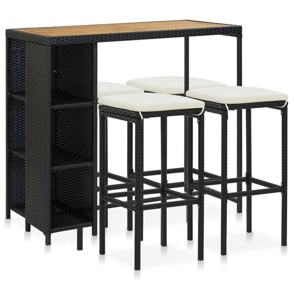 vidaXL 5 Piece Garden Bar Set with Cushions Poly Rattan Black