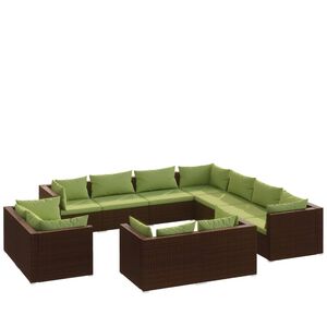 vidaXL 11 Piece Garden Lounge Set with Cushions Brown Poly Rattan