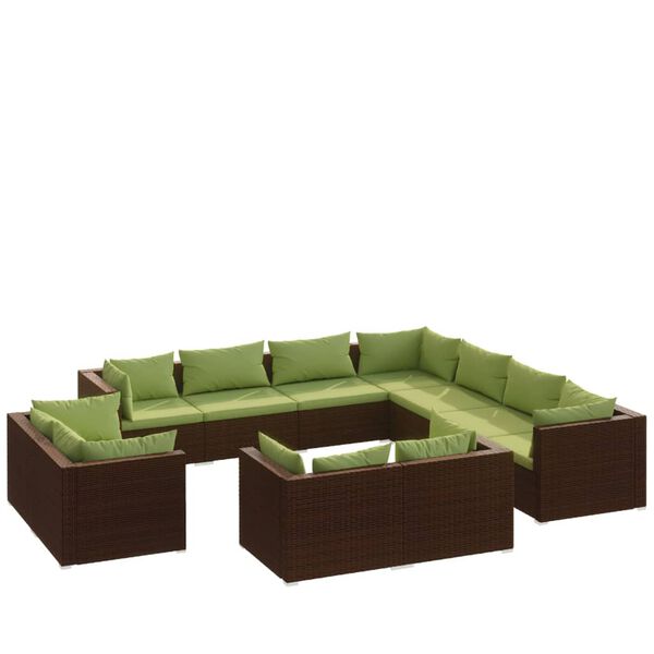 vidaXL 11 Piece Garden Lounge Set with Cushions Brown Poly Rattan