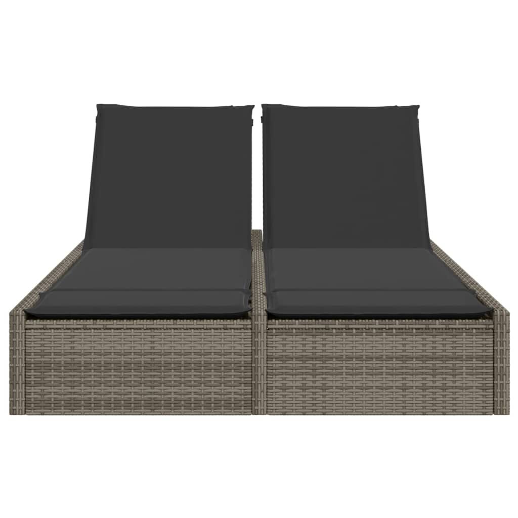 vidaXL Double Sun Lounger with Cushions Grey Poly Rattan