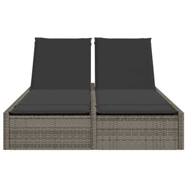 vidaXL Double Sun Lounger with Cushions Grey Poly Rattan