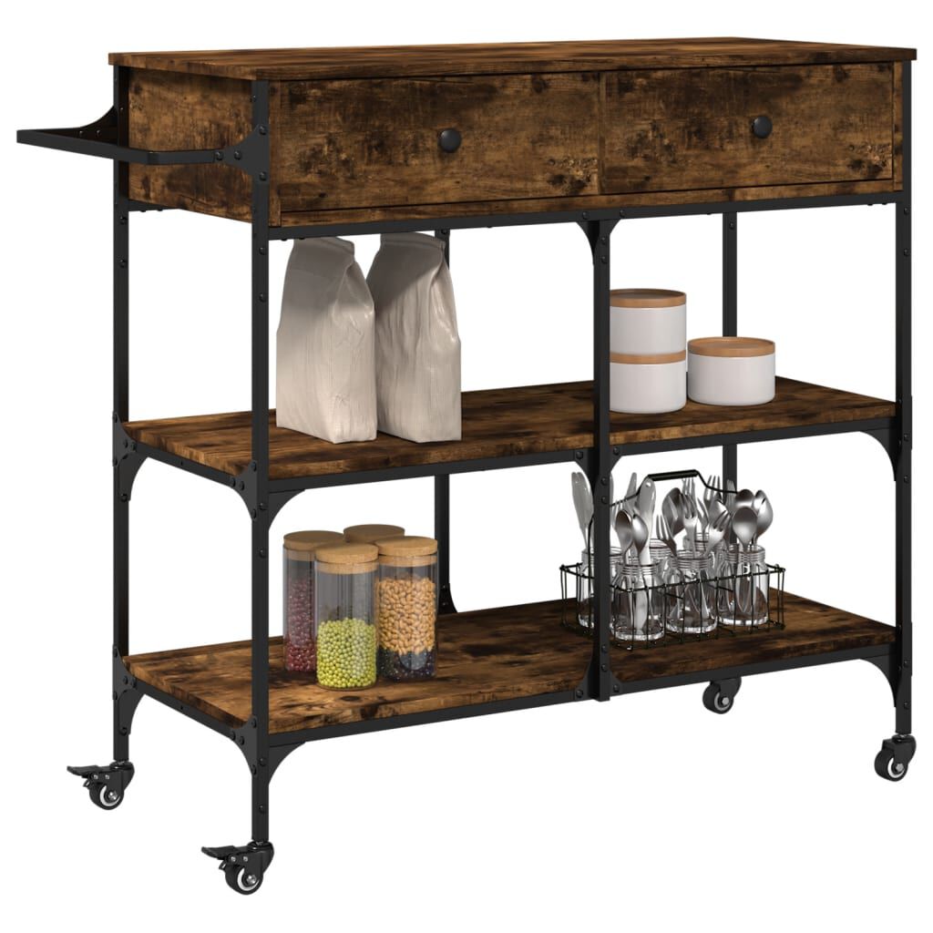 vidaXL Kitchen Trolley Smoked Oak 105x42x95 cm Engineered Wood