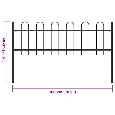 vidaXL Garden Fence with Hoop Top Steel 1.8 m Black