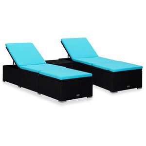 vidaXL 3 Piece Garden Sun Loungers with Tea Table Poly Rattan Black