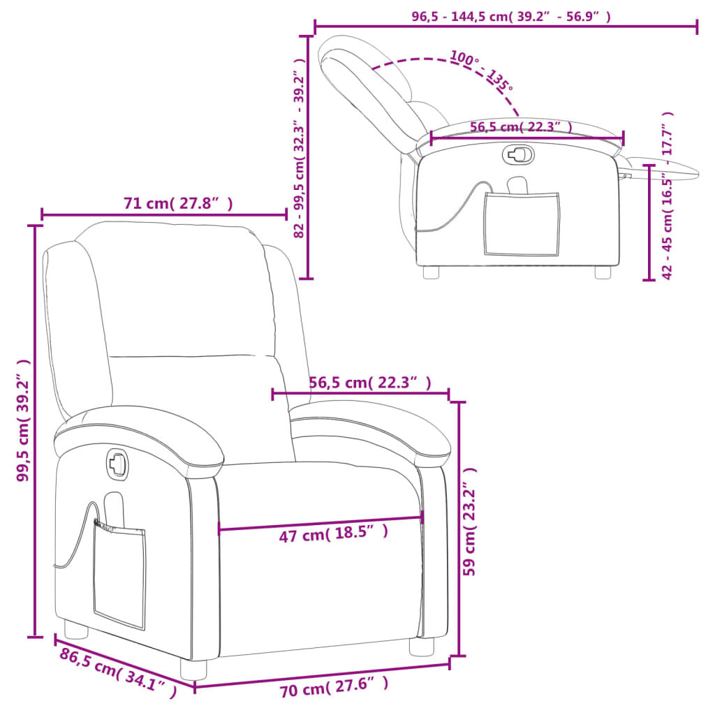vidaXL Massage Recliner Chair Black Real Leather