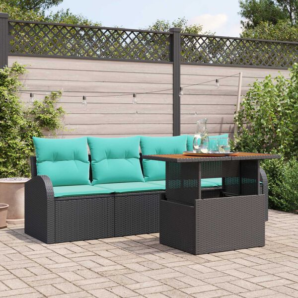 vidaXL 5 Piece Garden Sofa Set with Cushions Black Poly Rattan Acacia