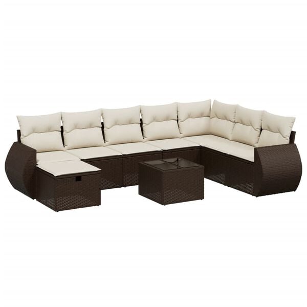 vidaXL 8 Piece Garden Sofa Set with Cushions Brown Poly Rattan