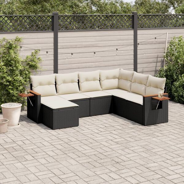 vidaXL 7 Piece Garden Sofa Set with Cushions Black Poly Rattan