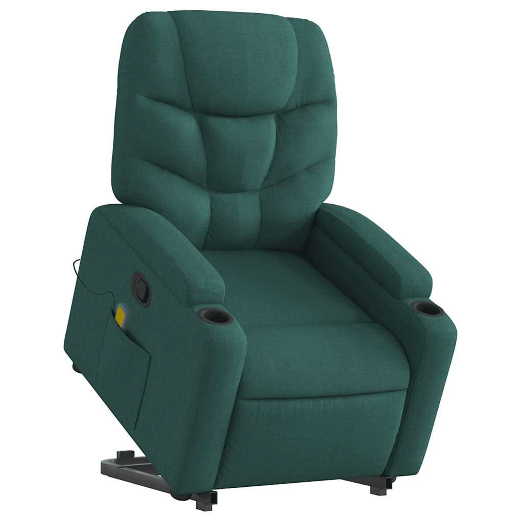 vidaXL Stand up Massage Recliner Chair Dark Green Fabric