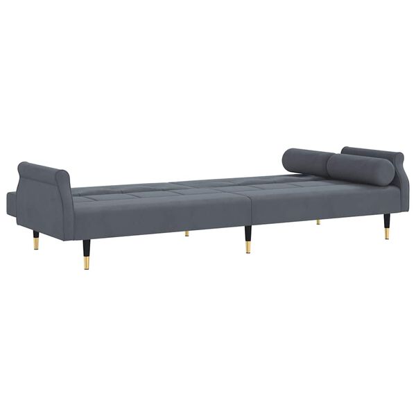 vidaXL Sofa Bed with Cushions Dark Grey Velvet