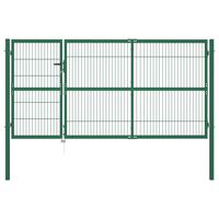 vidaXL Garden Fence Gate with Posts 350x140 cm Steel Green