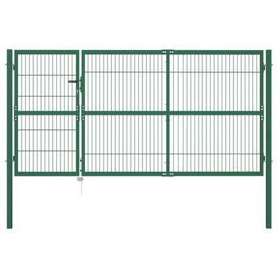 vidaXL Garden Fence Gate with Posts 350x140 cm Steel Green