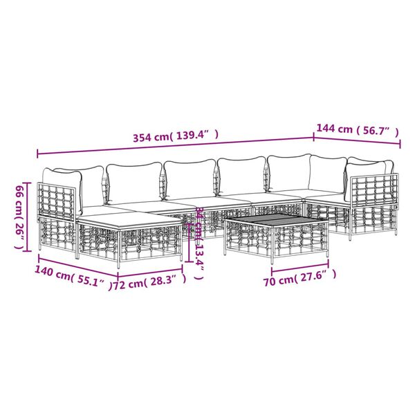 vidaXL 8 Piece Garden Lounge Set with Cushions Anthracite Poly Rattan