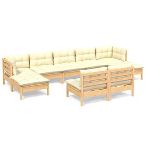vidaXL 9 Piece Garden Lounge Set with Cream Cushions Pinewood