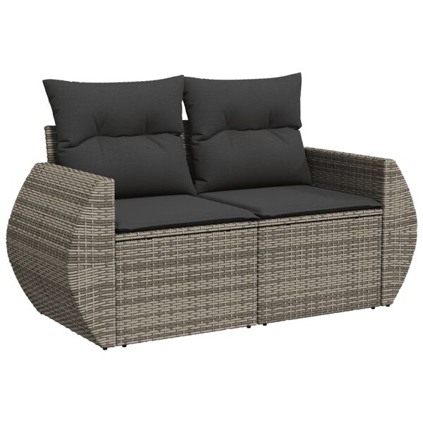 vidaXL Garden Sofa with Cushions 2-Seater Grey Poly Rattan