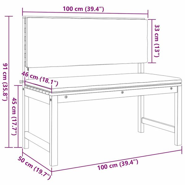 vidaXL Garden Bench Brown 100 x 50 x 91cm Solid Acacia wood