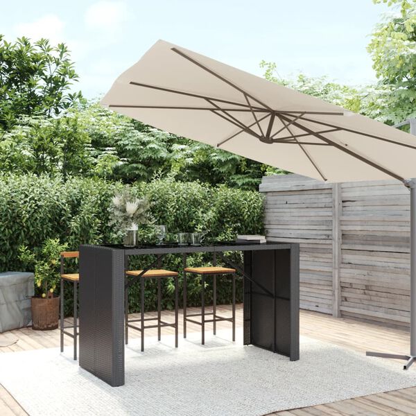 vidaXL Bar Table with Glass Top Black 185x80x110 cm Poly Rattan