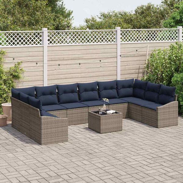 vidaXL Garden Sofa Set 11 pcs Grey Poly rattan