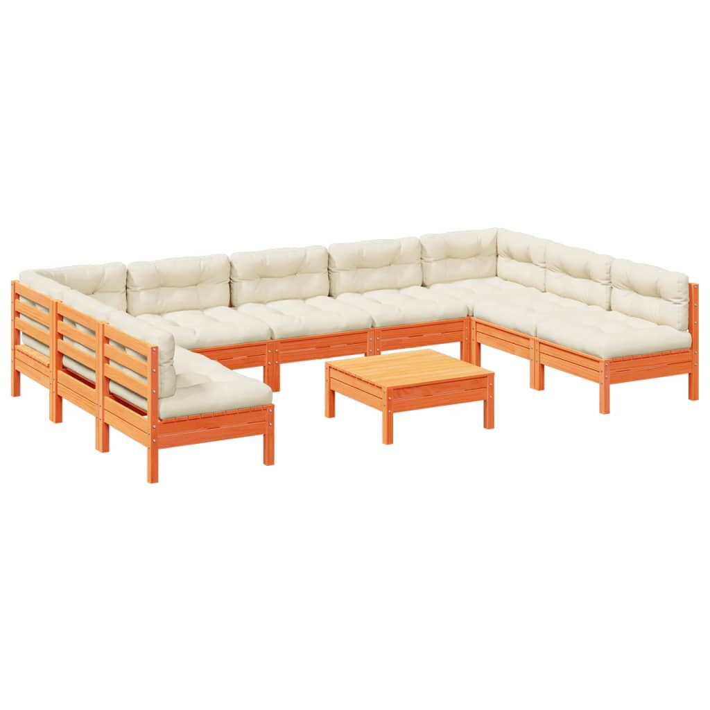 vidaXL 10 Piece Garden Sofa Set with Cushions Wax Brown Solid Wood Pine