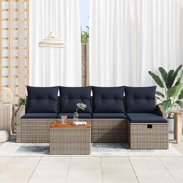 vidaXL Garden Sofa Set with Cushion 6 pcs Grey Poly Rattan