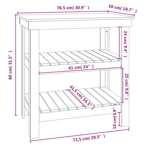 vidaXL Work Bench 78.5x50x80 cm Solid Wood Pine