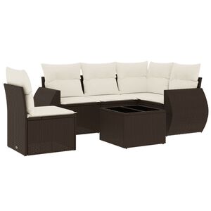vidaXL 6 Piece Garden Sofa Set with Cushions Brown Poly Rattan