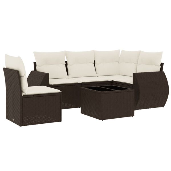 vidaXL 6 Piece Garden Sofa Set with Cushions Brown Poly Rattan