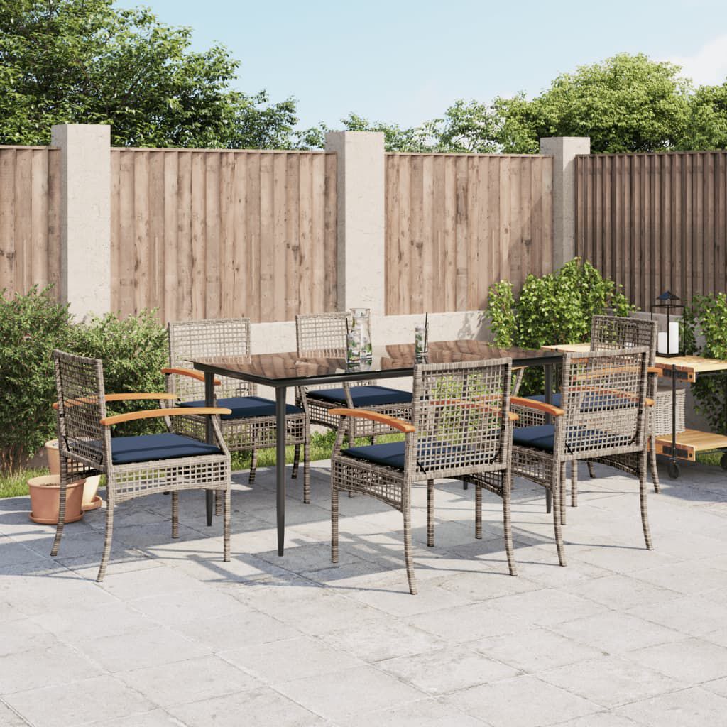 vidaXL 7 Piece Garden Dining Set with Cushions Grey Poly Rattan