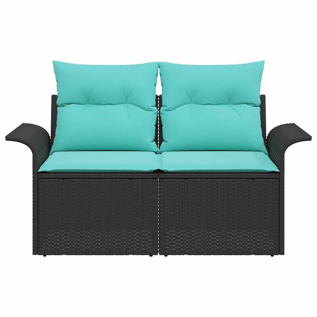 vidaXL Garden Sofa with Cushion Black 141 x 62 x 69cm Poly Rattan
