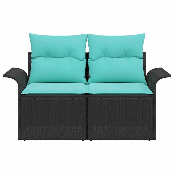 vidaXL Garden Sofa with Cushion Black 141 x 62 x 69cm Poly Rattan