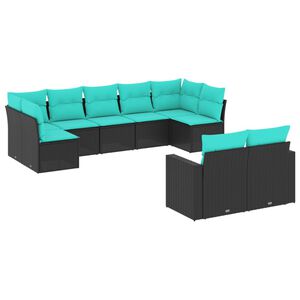vidaXL 9 Piece Garden Sofa Set with Cushions Black Poly Rattan