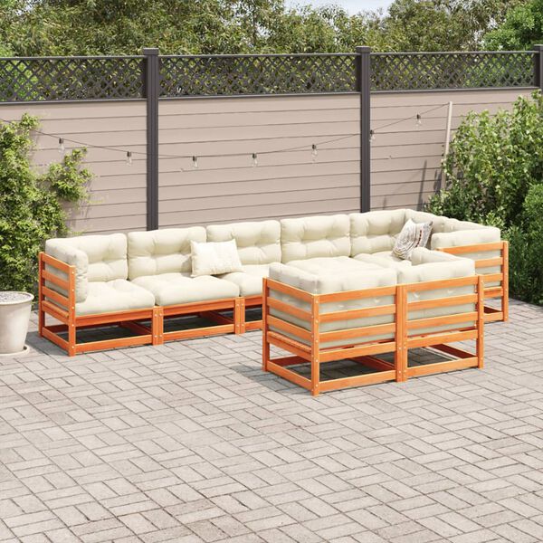 vidaXL 8 Piece Garden Sofa Set with Cushions Wax Brown Solid Wood Pine