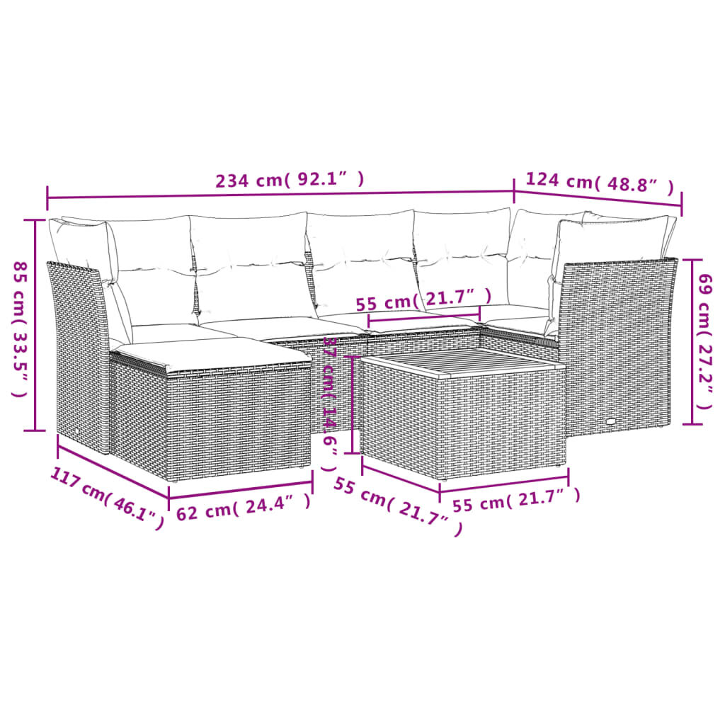 vidaXL 7 Piece Garden Sofa Set with Cushions Black Poly Rattan