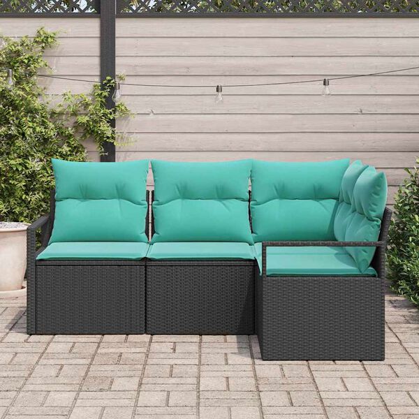 vidaXL Sofa Set 4 pcs Black Poly Rattan