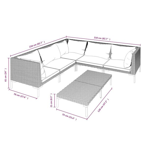 vidaXL 6 Piece Garden Lounge Set with Cushions Poly Rattan Dark Grey