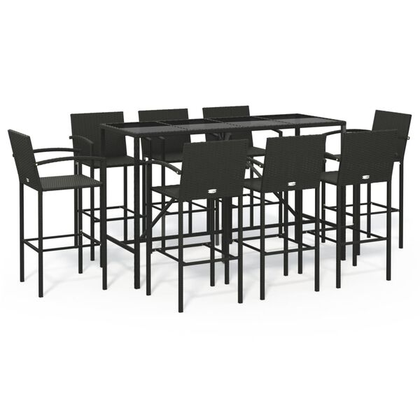 vidaXL 9 Piece Garden Bar Set Black Poly Rattan
