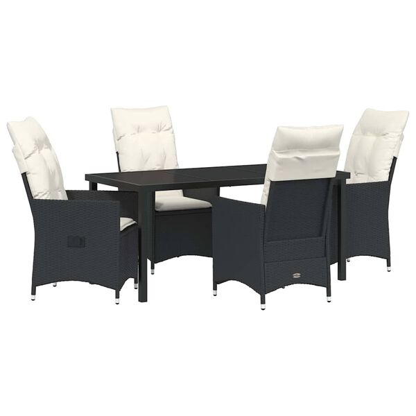 vidaXL Garden Dining Set with Cushion 5 pcs Black Poly Rattan