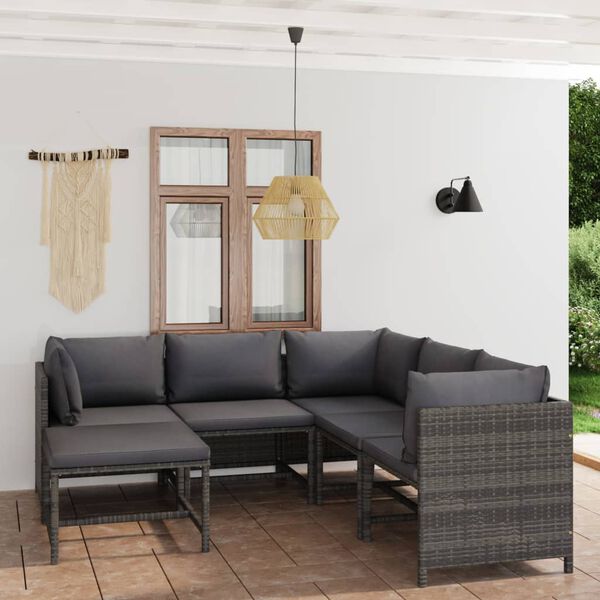 vidaXL 6 Piece Garden Lounge Set with Cushions Poly Rattan Grey