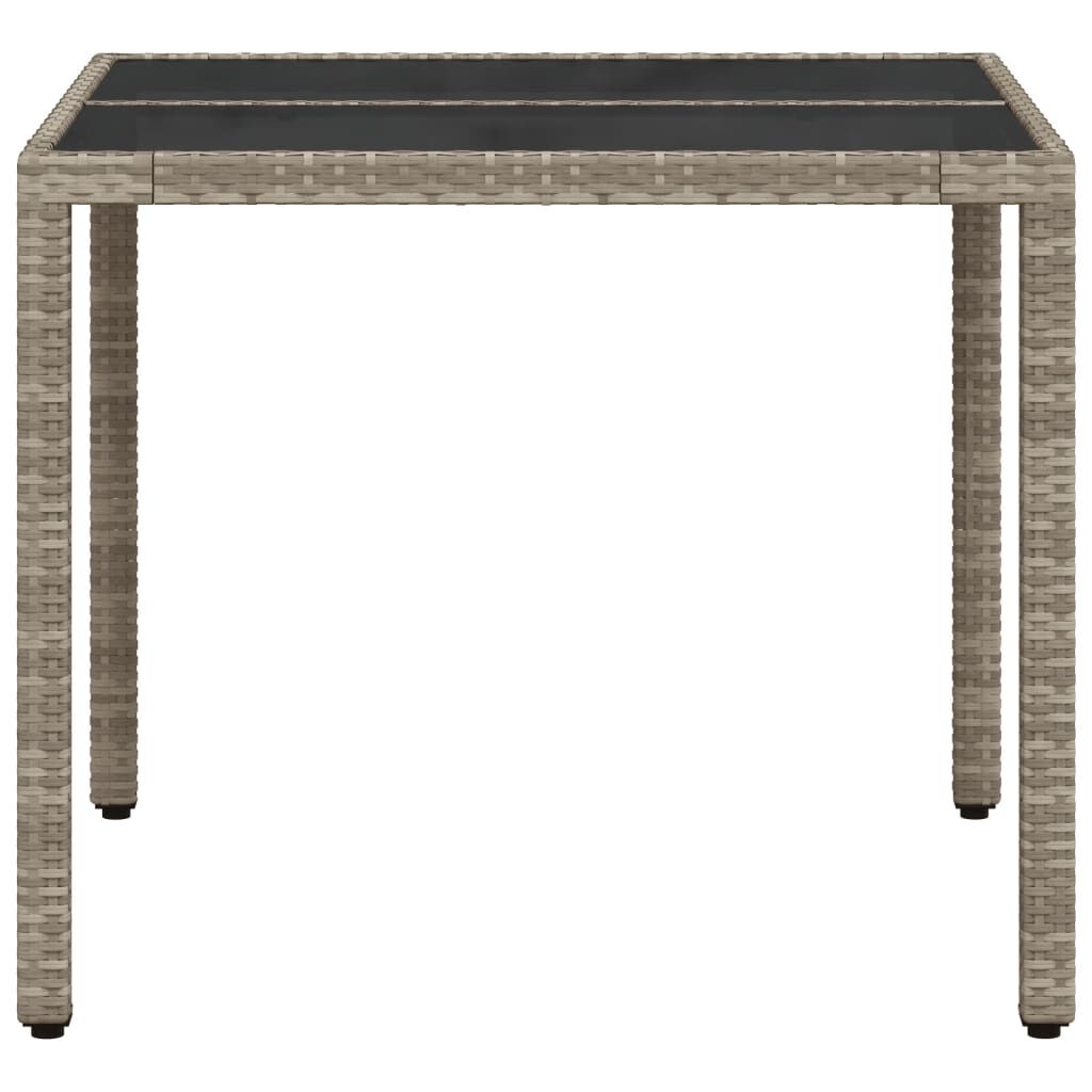 vidaXL Garden Table with Glass Top Light Grey 90x90x75 cm Poly Rattan