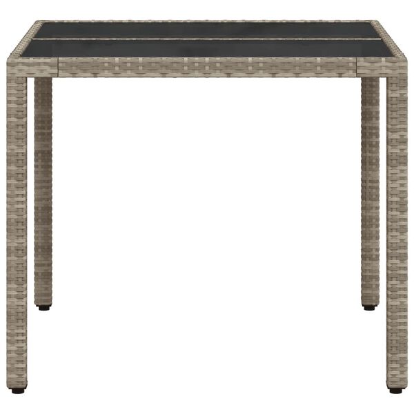 vidaXL Garden Table with Glass Top Light Grey 90x90x75 cm Poly Rattan