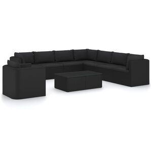 vidaXL 10 Piece Garden Lounge Set with Cushions Poly Rattan Black