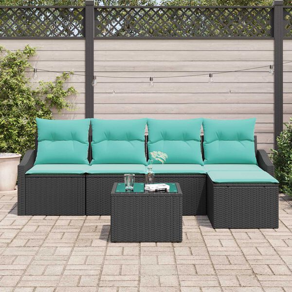 vidaXL 6 Piece Garden Sofa Set with Cushions Black Poly Rattan