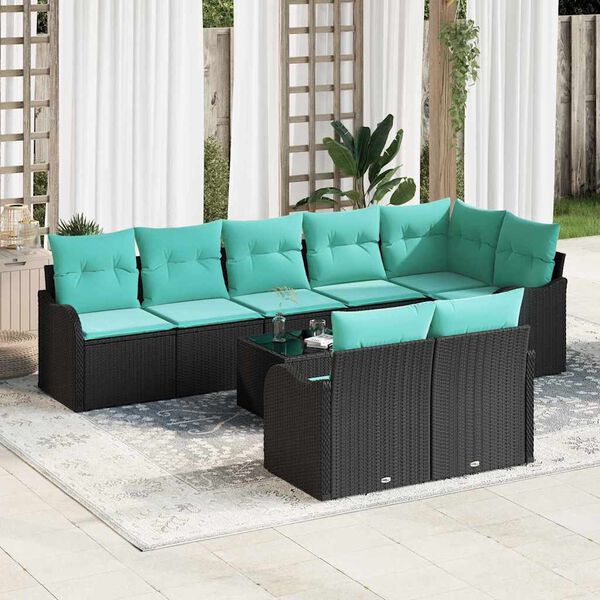 vidaXL Garden Sofa Set 9 pcs Black and turquoise Poly rattan