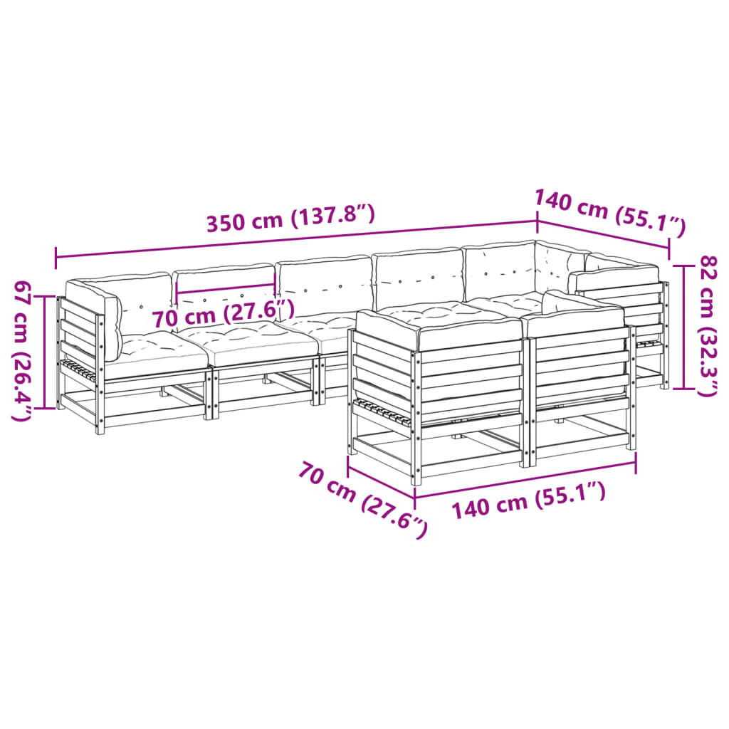 vidaXL 8 Piece Garden Sofa Set with Cushions Solid Wood Pine