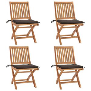vidaXL Folding Garden Chairs with Cushions 4 pcs Solid Teak Wood